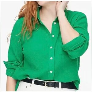 J. Crew Vibrant Green Button-Down gauze Shirt large